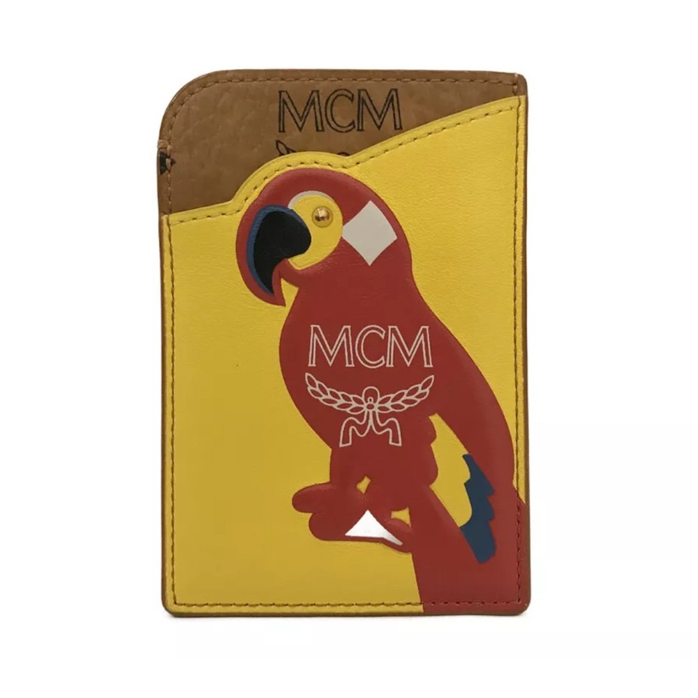 Authentic MCM Logo Visetos Parrot Motif Leather Card Case